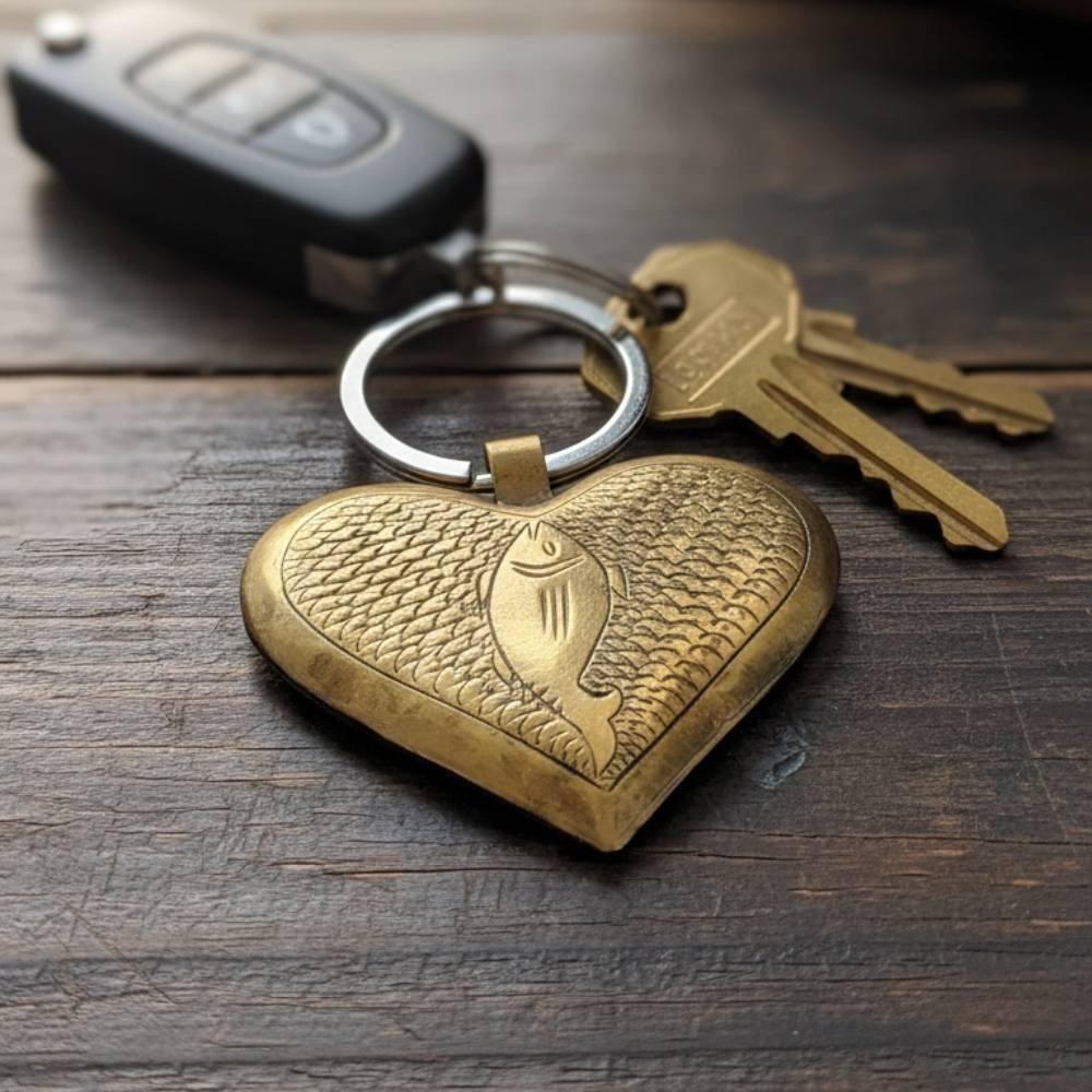 Porte-Clés "Le Cœur d'Or Martelé" – Finition Antique